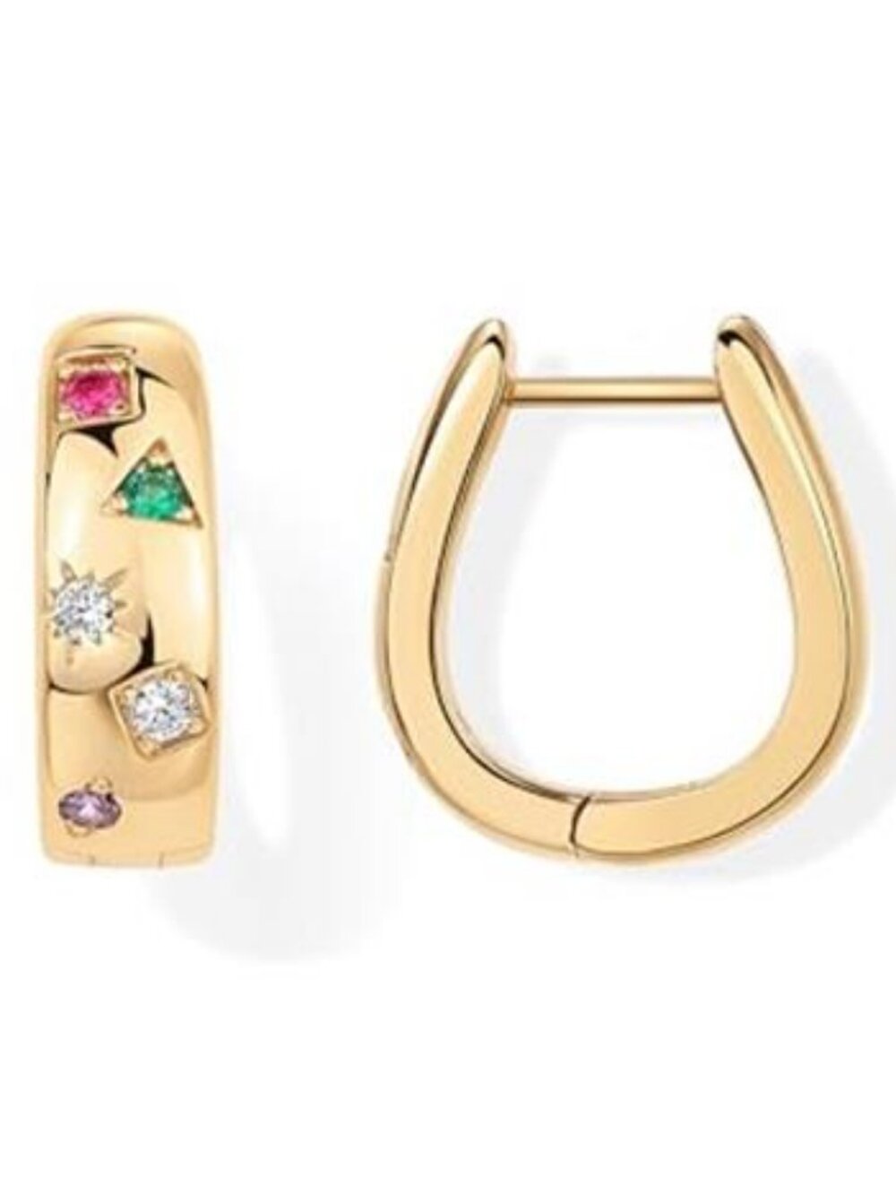 14K Gold Plated 925 Sterling Silver Posts Chunky Huggie Earrings for Women